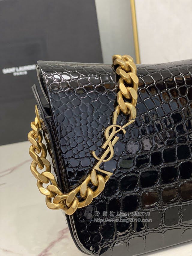 YSL爆款女士包包 聖羅蘭經典款ELISE鱷魚紋壓印漆皮革肩背包 YSL肩背斜挎包 640290  jjh1120